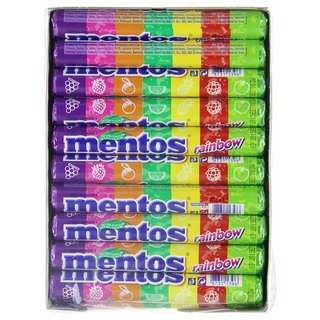 Mentos Rainbow  im 40 Rollen Multipack, fruchtige Kau-Dragees mit Orange + Erdbeer + Apfel + Heidelbeere + Himbeere + Melone + Grapefruit - Geschmack