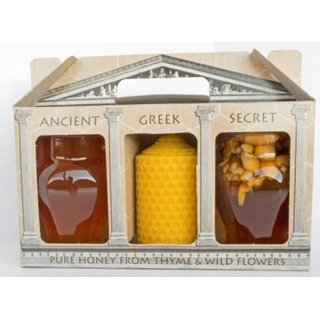 Geschenk-Set Thymian- und Wildblumenhonig 2 x130 g Amphoren mit Bienenwachskerze