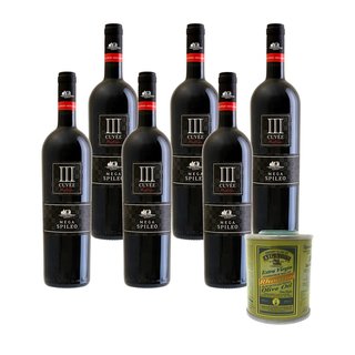 Genießer Paket 6 x 0,75 Ltr. Cuvée III rot, trockener, griechischer Rotwein + 80 ml Rhodion Olivenöl
