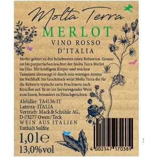 Trattoria Al Dente Merlot / Molta Terra Merlot  1,0 ltr Vino d´ Italia