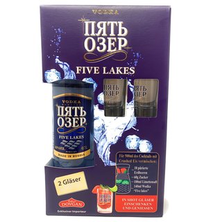 Five Lakes Vodka Geschenkpackung mit 2 Gläsern 40% vol. 0,7 L